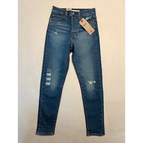 Levi's Denim - Levis Wedgie Skinny High Rise Distressed Blue Jeans Button Fly W26 L26 NWT